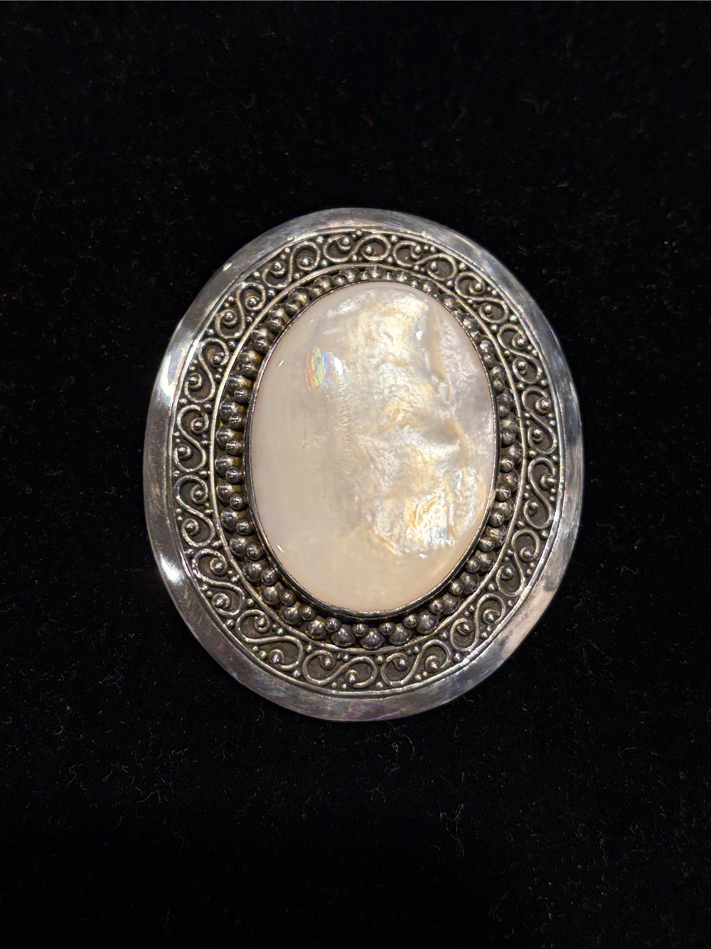 Suarti Bali Sterling Silver Ornate Design MOP Pin | Pendant | Brooch
